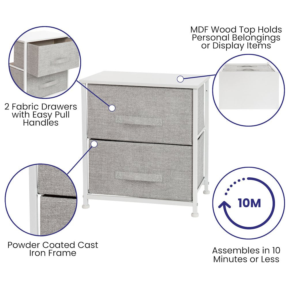 2 Drawer Wood Top White Nightstand Storage Organizer