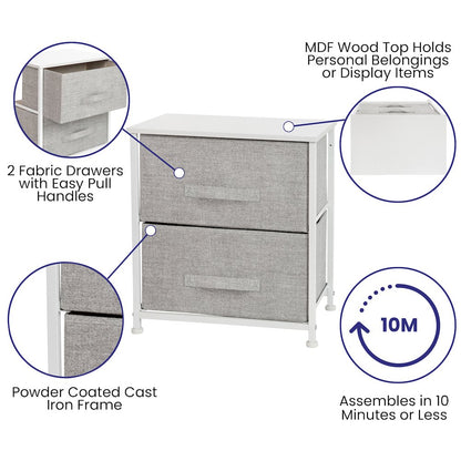 2 Drawer Wood Top White Nightstand Storage Organizer