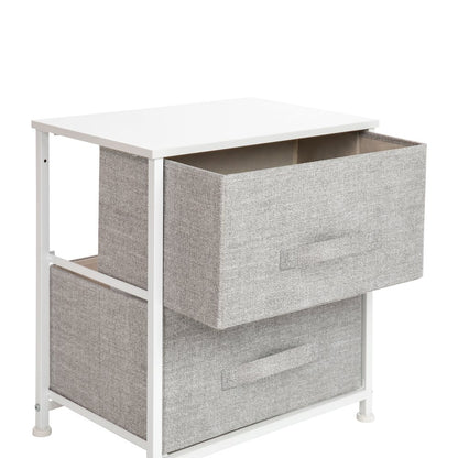 2 Drawer Wood Top White Nightstand Storage Organizer