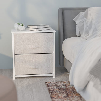 2 Drawer Wood Top White Nightstand Storage Organizer