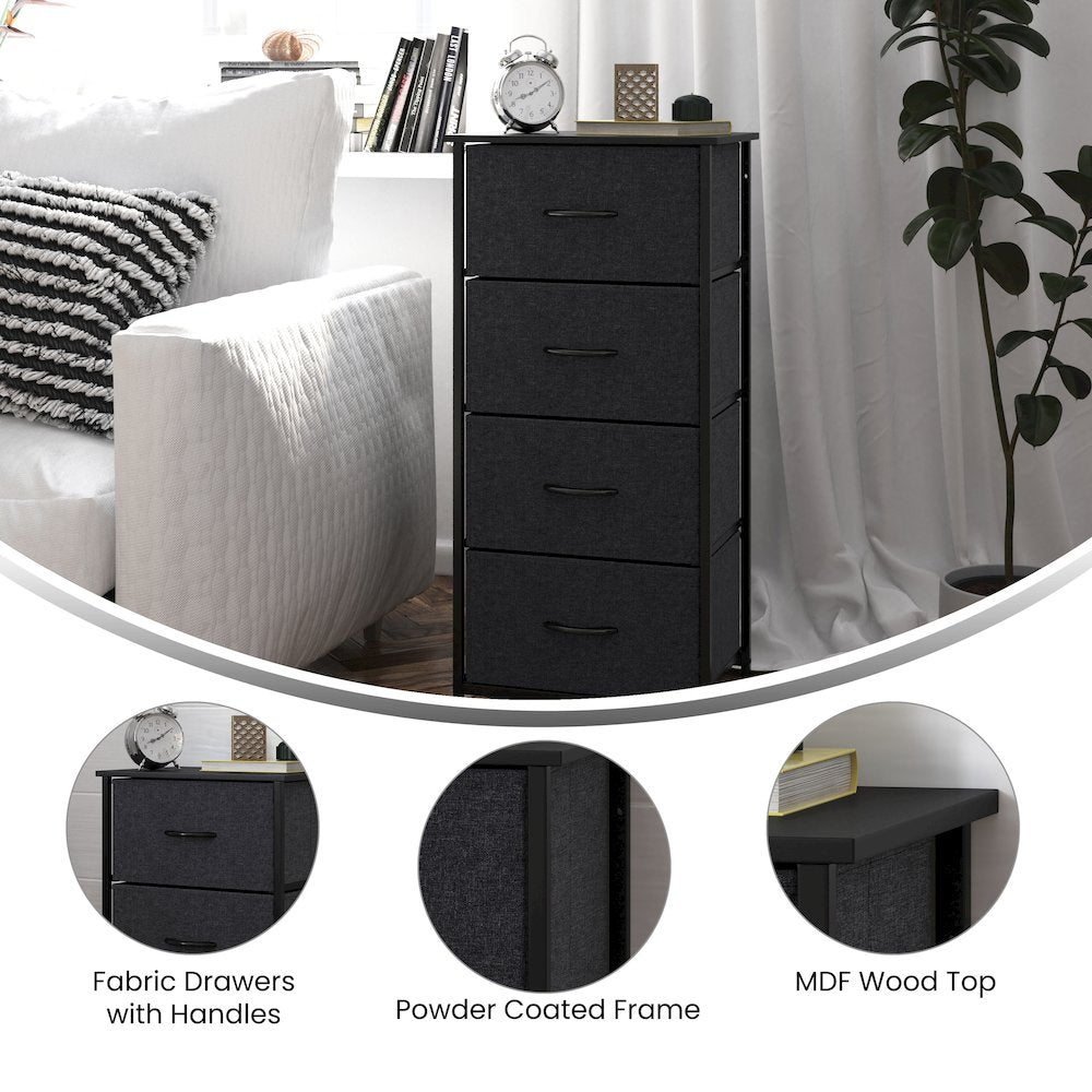 4 Drawer Dresser Storage Organizer, Black Drawers/Black Frame