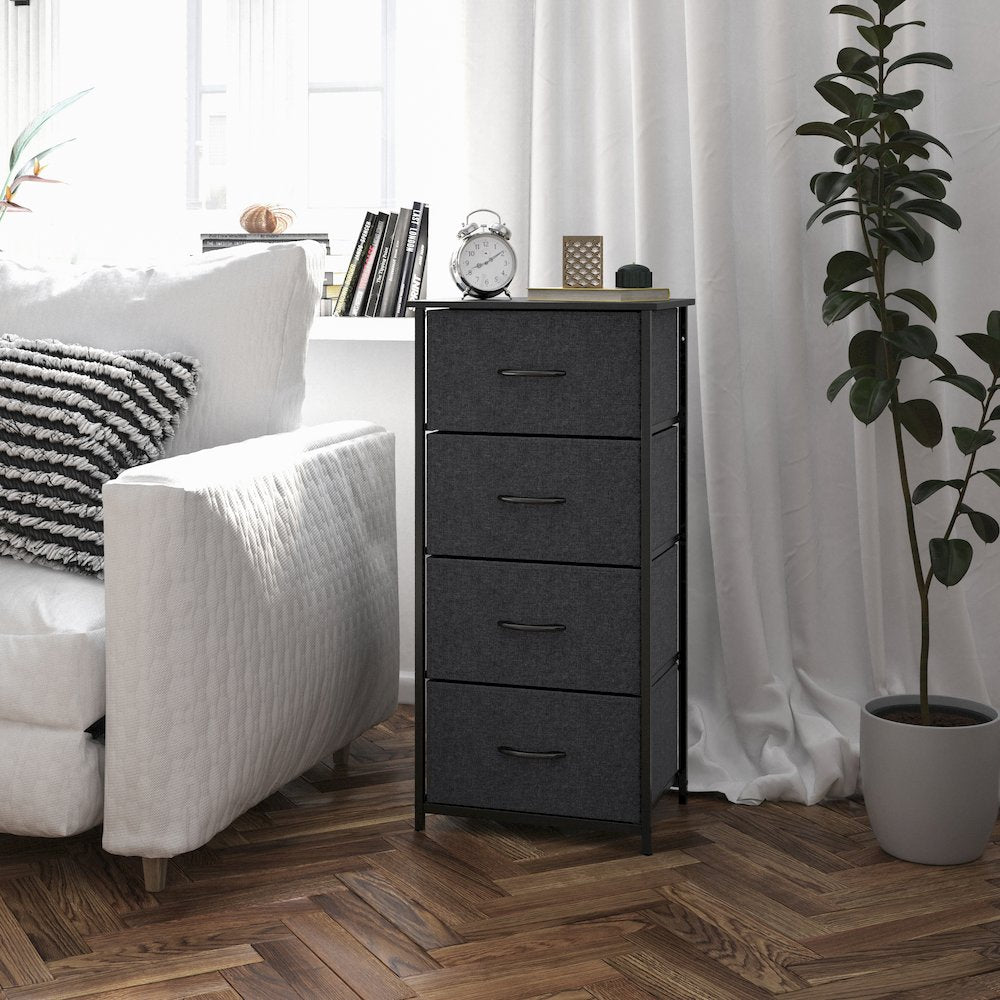 4 Drawer Dresser Storage Organizer, Black Drawers/Black Frame