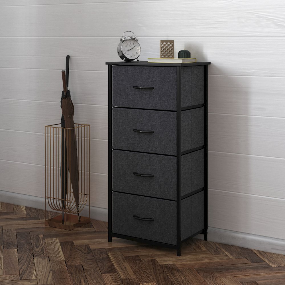 4 Drawer Dresser Storage Organizer, Black Drawers/Black Frame