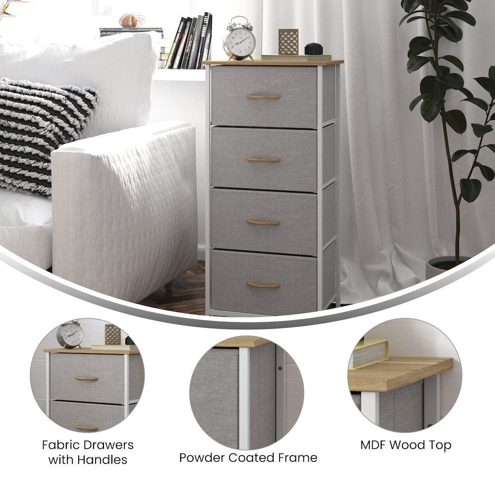 4 Drawer Dresser Storage Organizer, Beige Drawers/White Frame