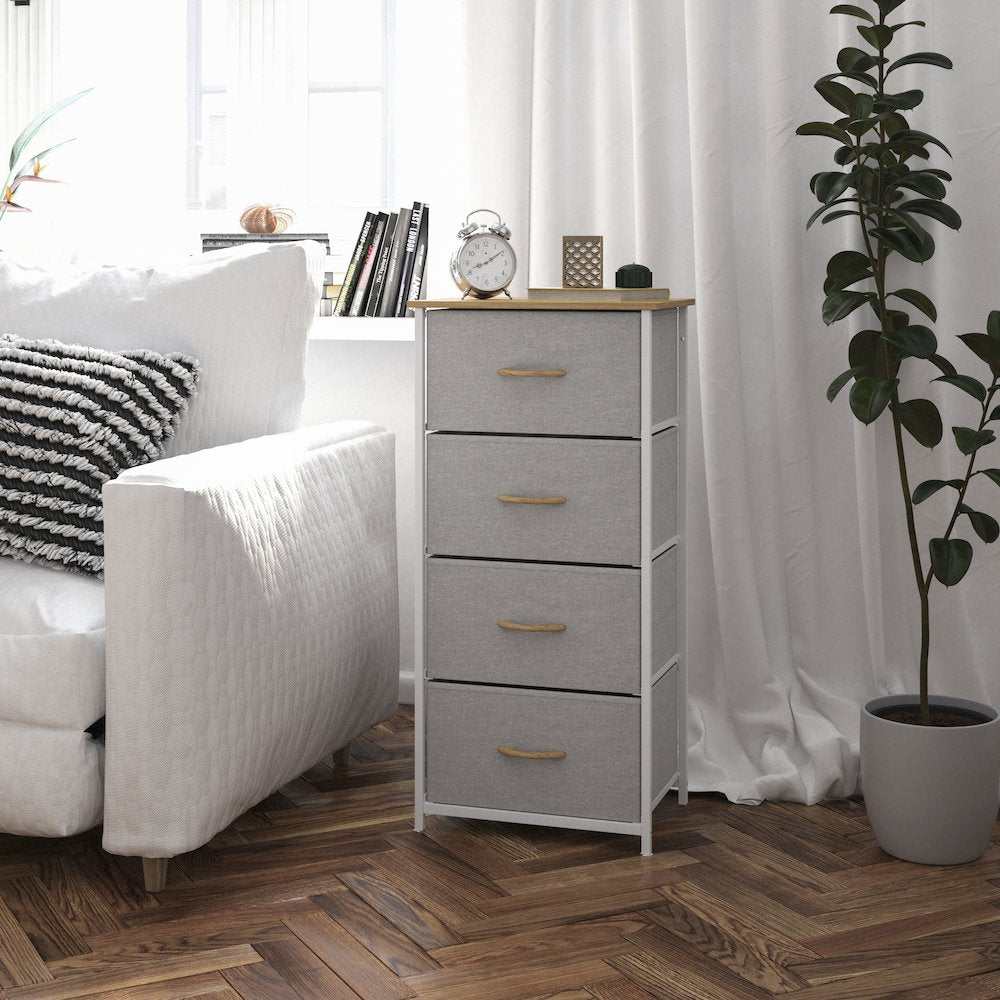 4 Drawer Dresser Storage Organizer, Beige Drawers/White Frame