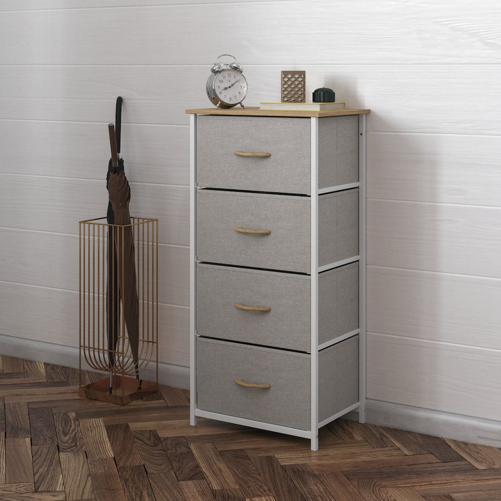 4 Drawer Dresser Storage Organizer, Beige Drawers/White Frame