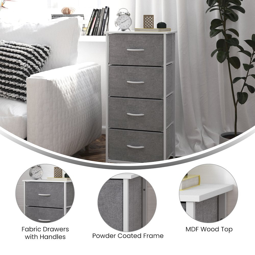 4 Drawer Dresser Storage Organizer, Gray Drawers/White Frame