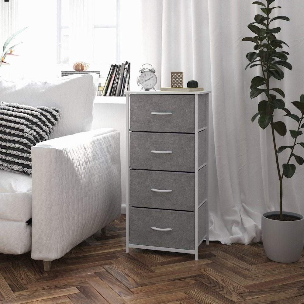 4 Drawer Dresser Storage Organizer, Gray Drawers/White Frame