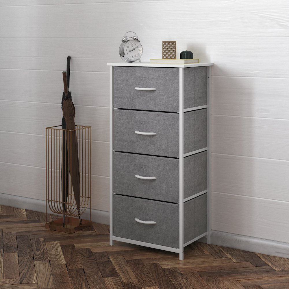 4 Drawer Dresser Storage Organizer, Gray Drawers/White Frame