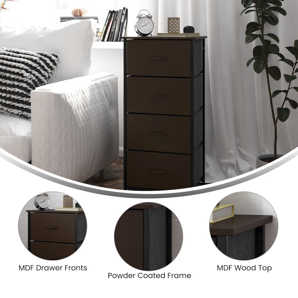 4 Drawer Dresser Storage Organizer, Brown Drawers/Black Frame