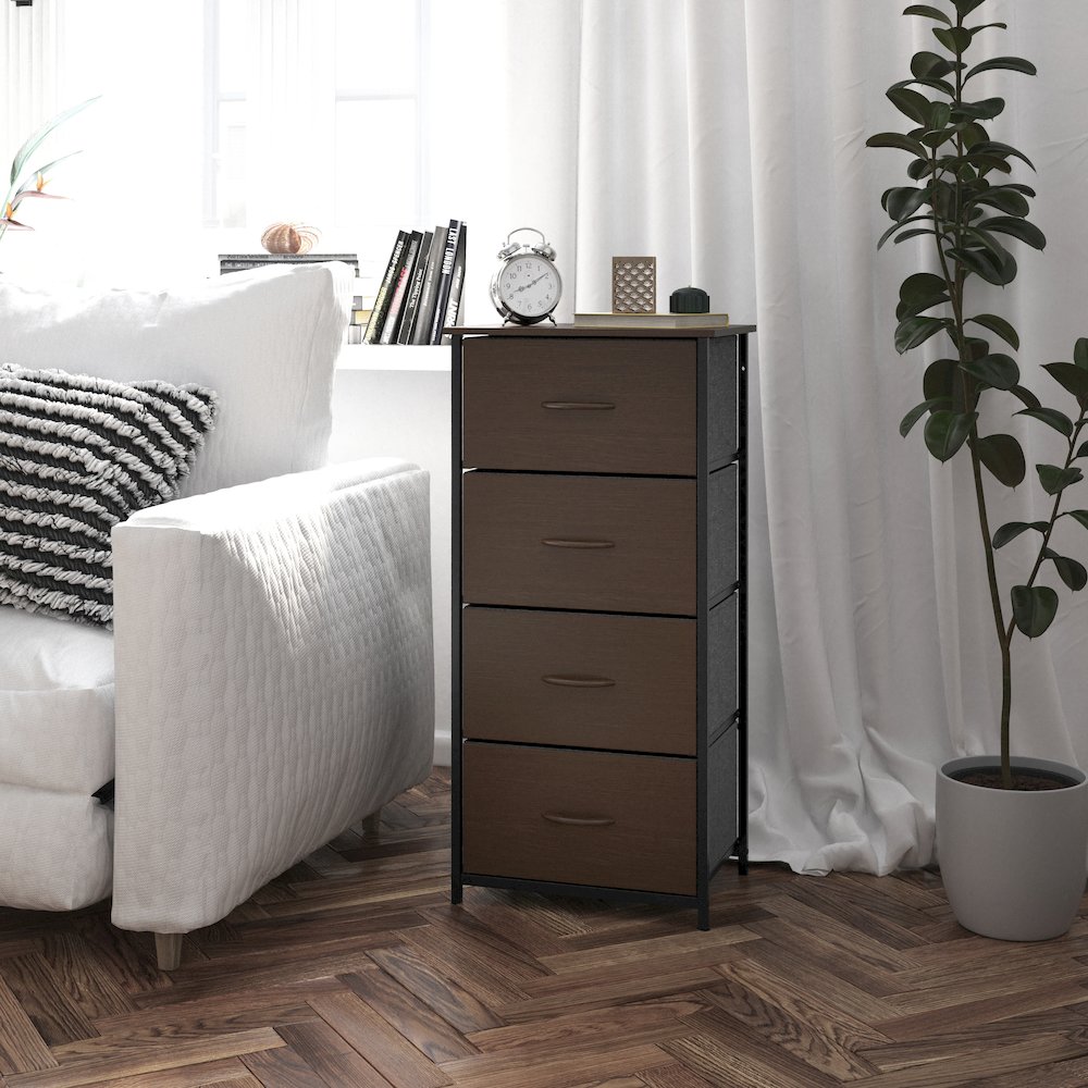 4 Drawer Dresser Storage Organizer, Brown Drawers/Black Frame