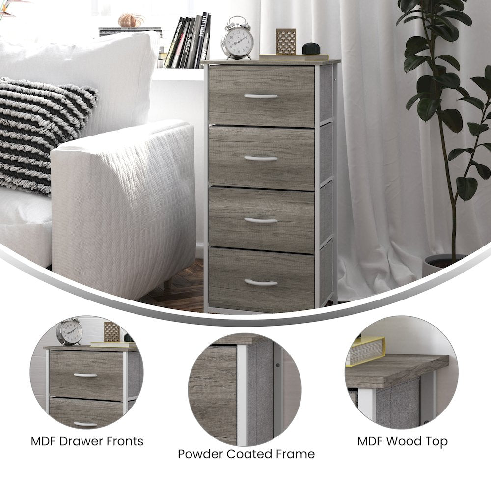 4 Drawer Dresser Storage Organizer, Light Natural Drawers/White Frame