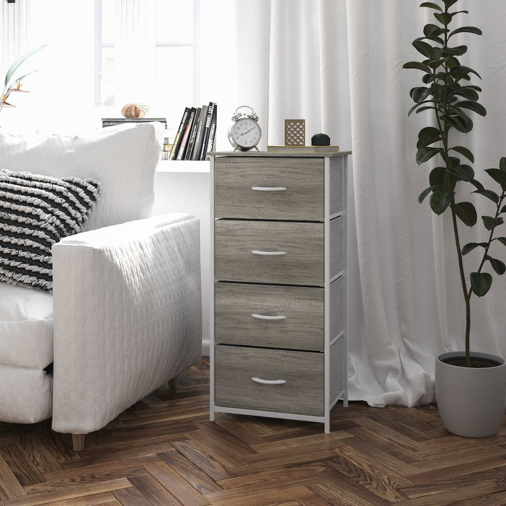 4 Drawer Dresser Storage Organizer, Light Natural Drawers/White Frame