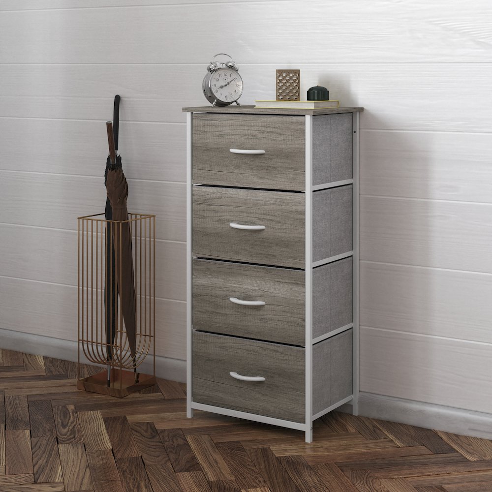 4 Drawer Dresser Storage Organizer, Light Natural Drawers/White Frame
