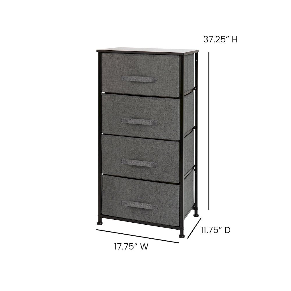 4 Drawer Wood Top BlackFrame Vertical Storage Dresser with Dark Gray Drawers