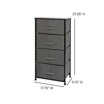4 Drawer Wood Top BlackFrame Vertical Storage Dresser with Dark Gray Drawers