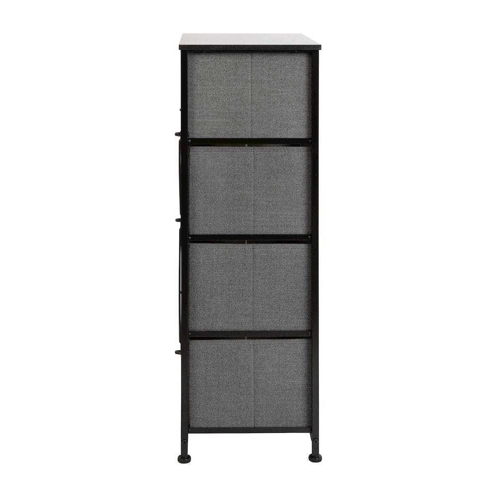 4 Drawer Wood Top BlackFrame Vertical Storage Dresser with Dark Gray Drawers