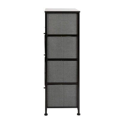 4 Drawer Wood Top BlackFrame Vertical Storage Dresser with Dark Gray Drawers