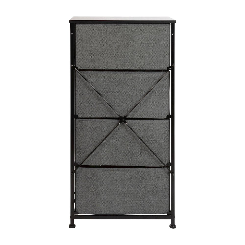 4 Drawer Wood Top BlackFrame Vertical Storage Dresser with Dark Gray Drawers