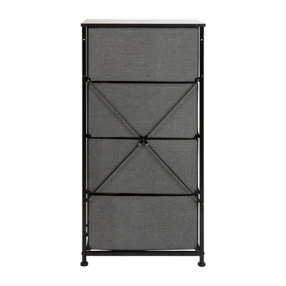 4 Drawer Wood Top BlackFrame Vertical Storage Dresser with Dark Gray Drawers
