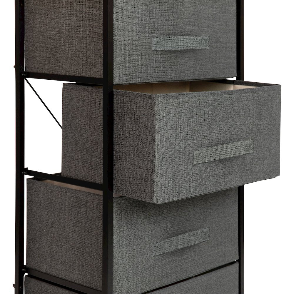 4 Drawer Wood Top BlackFrame Vertical Storage Dresser with Dark Gray Drawers