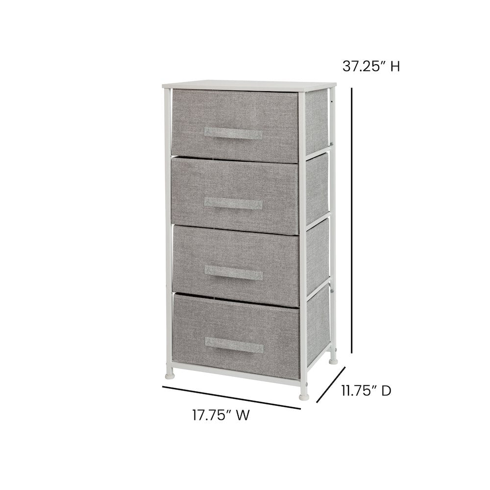 4 Drawer Wood Top WhiteFrame Vertical Storage Dresser with Light Gray Drawers