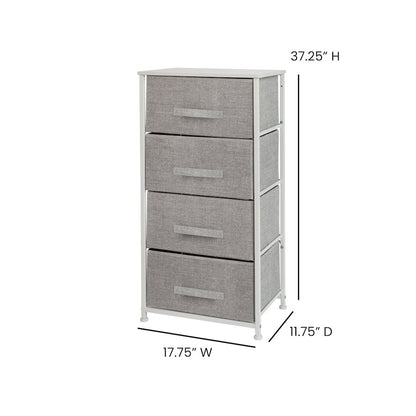 4 Drawer Wood Top WhiteFrame Vertical Storage Dresser with Light Gray Drawers