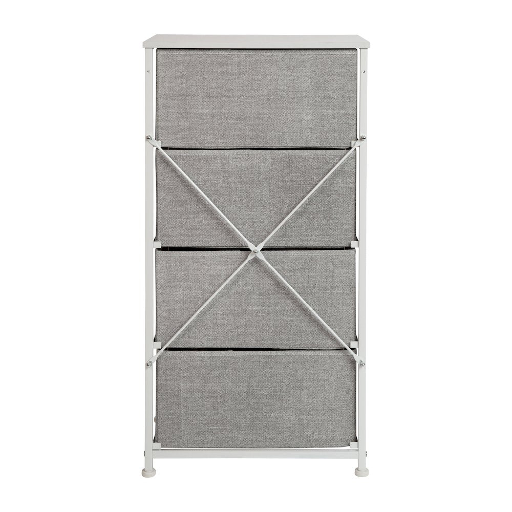 4 Drawer Wood Top WhiteFrame Vertical Storage Dresser with Light Gray Drawers