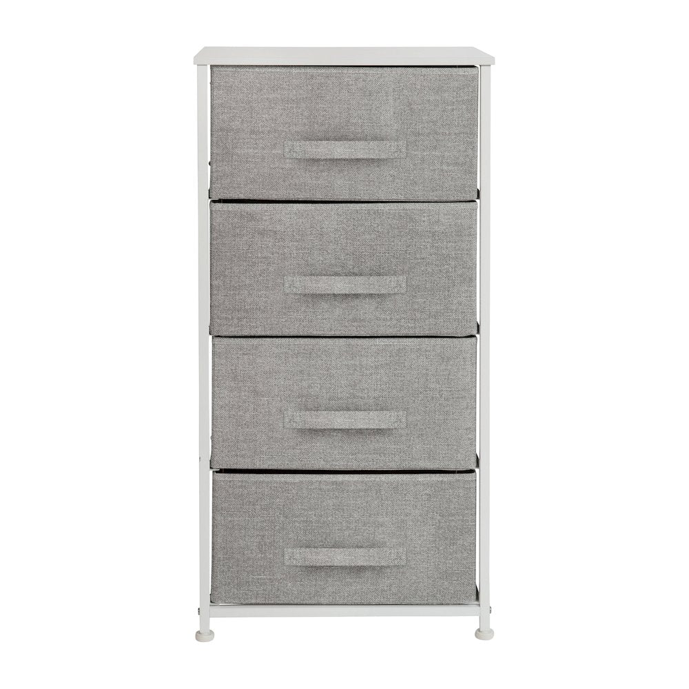 4 Drawer Wood Top WhiteFrame Vertical Storage Dresser with Light Gray Drawers