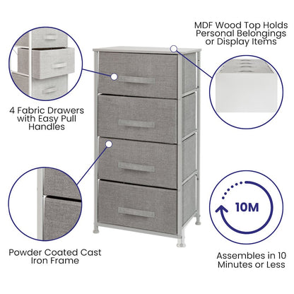 4 Drawer Wood Top WhiteFrame Vertical Storage Dresser with Light Gray Drawers