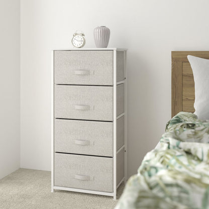 4 Drawer Wood Top WhiteFrame Vertical Storage Dresser with Light Gray Drawers