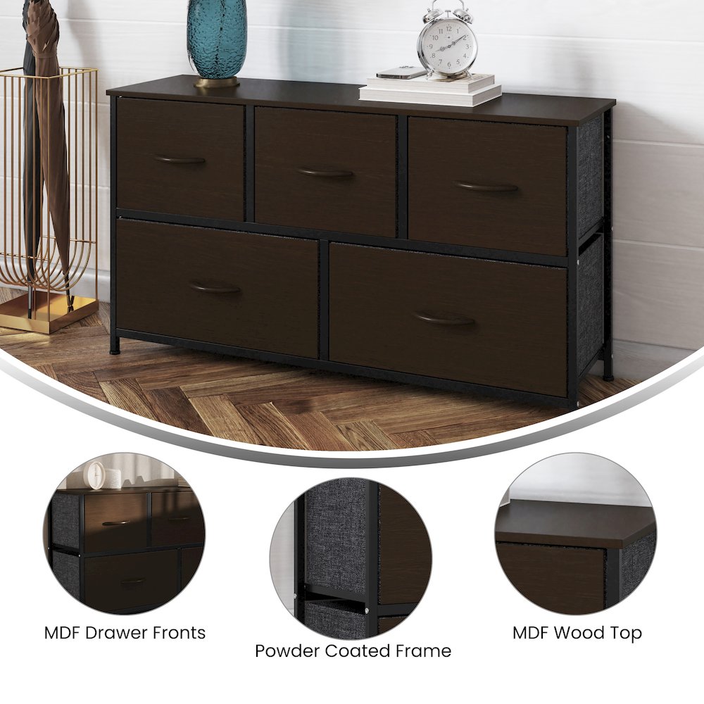 5 Drawer Dresser Storage Organizer, Brown Drawers/Black Frame