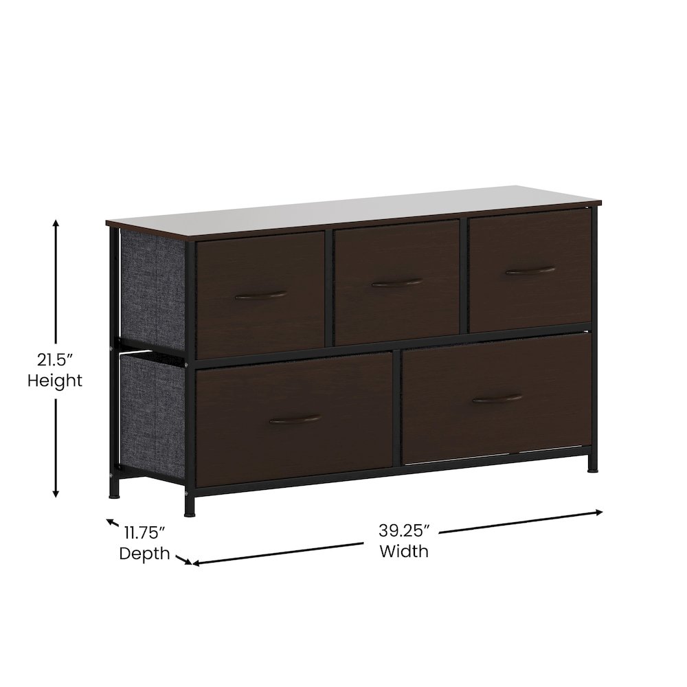 5 Drawer Dresser Storage Organizer, Brown Drawers/Black Frame