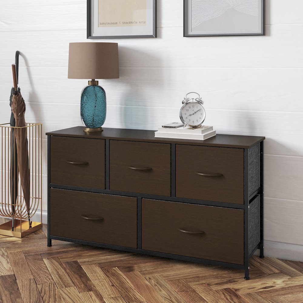 5 Drawer Dresser Storage Organizer, Brown Drawers/Black Frame
