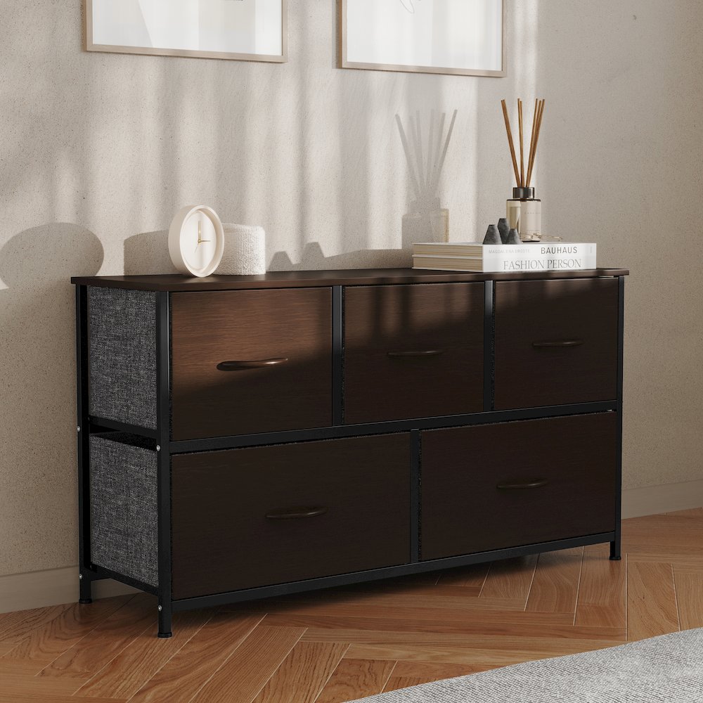5 Drawer Dresser Storage Organizer, Brown Drawers/Black Frame