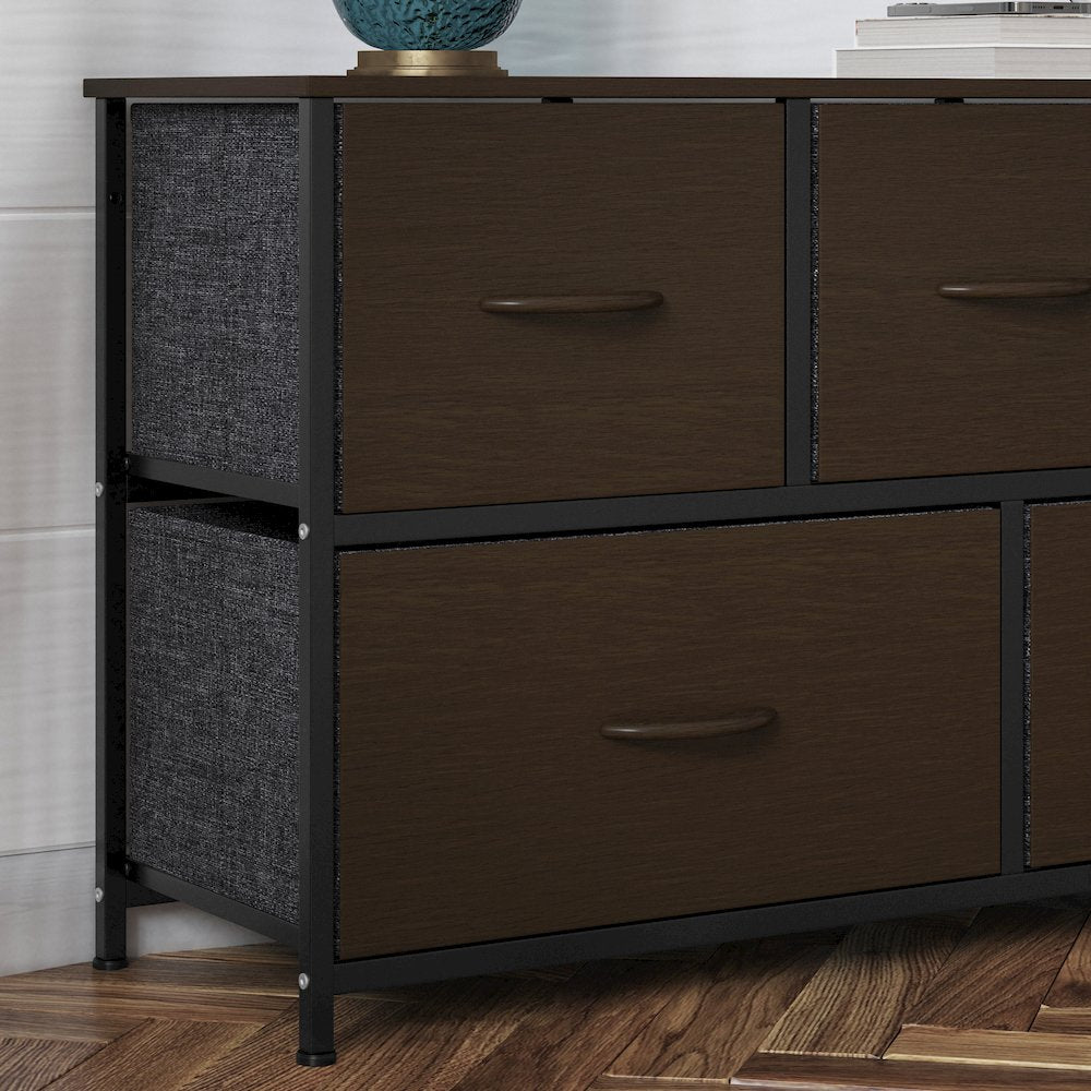 5 Drawer Dresser Storage Organizer, Brown Drawers/Black Frame
