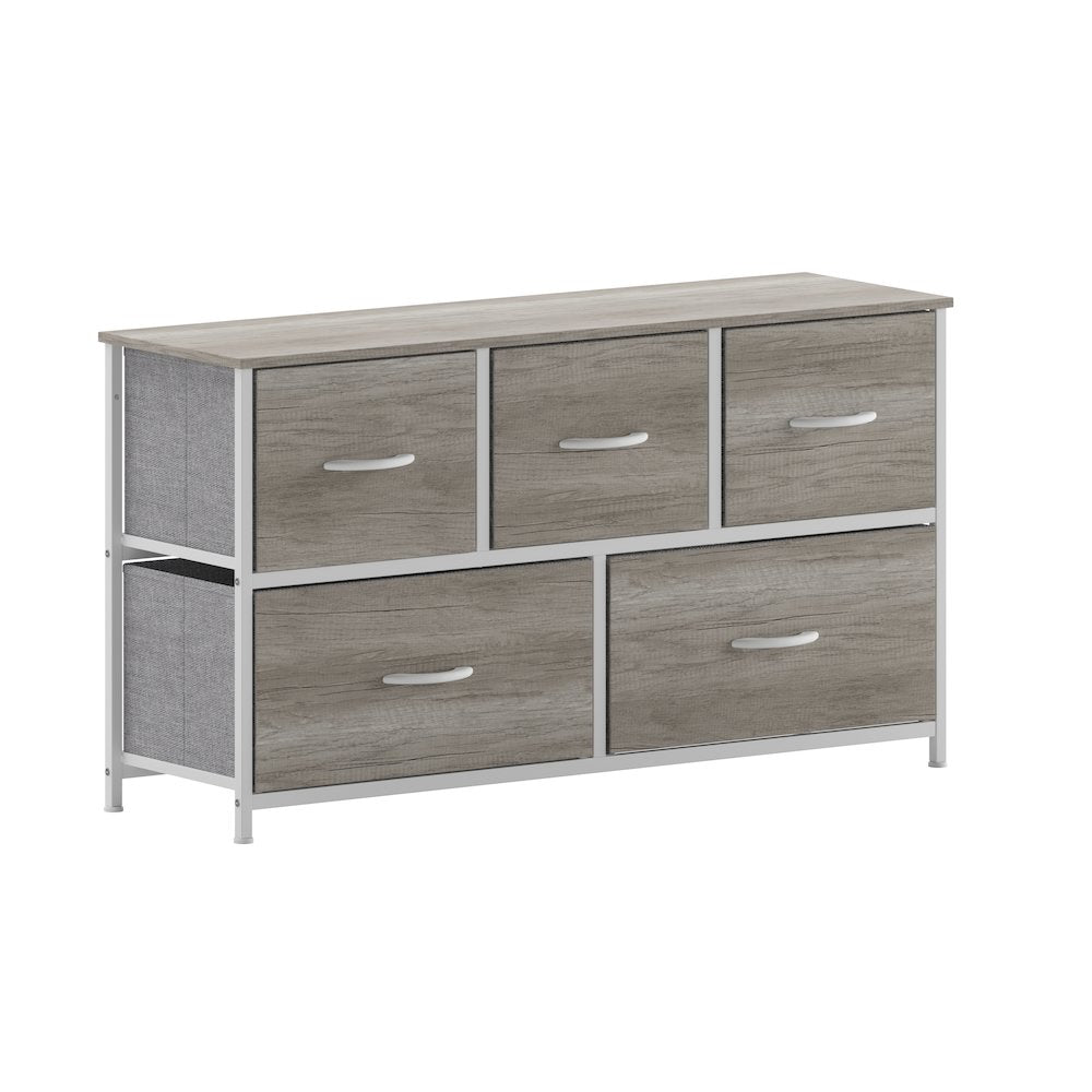 5 Drawer Dresser Storage Organizer, Light Natural Drawers/White Frame