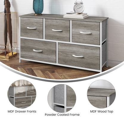 5 Drawer Dresser Storage Organizer, Light Natural Drawers/White Frame