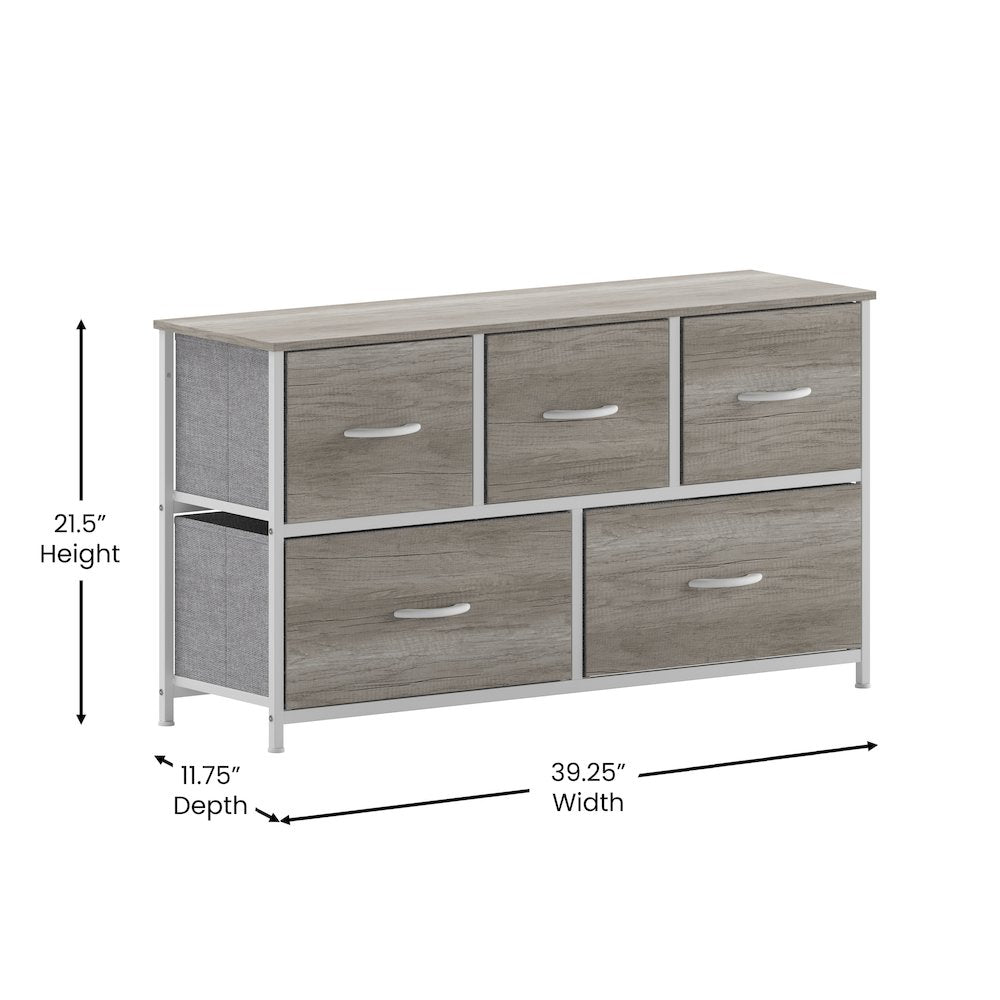 5 Drawer Dresser Storage Organizer, Light Natural Drawers/White Frame