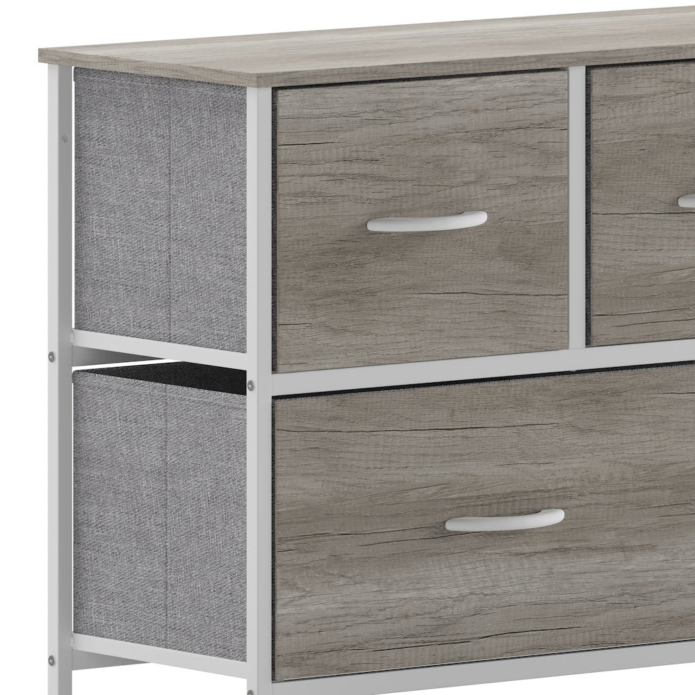 5 Drawer Dresser Storage Organizer, Light Natural Drawers/White Frame