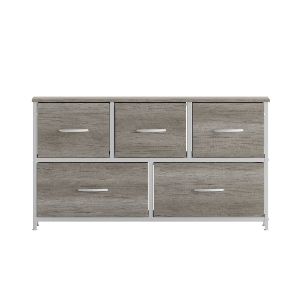 5 Drawer Dresser Storage Organizer, Light Natural Drawers/White Frame