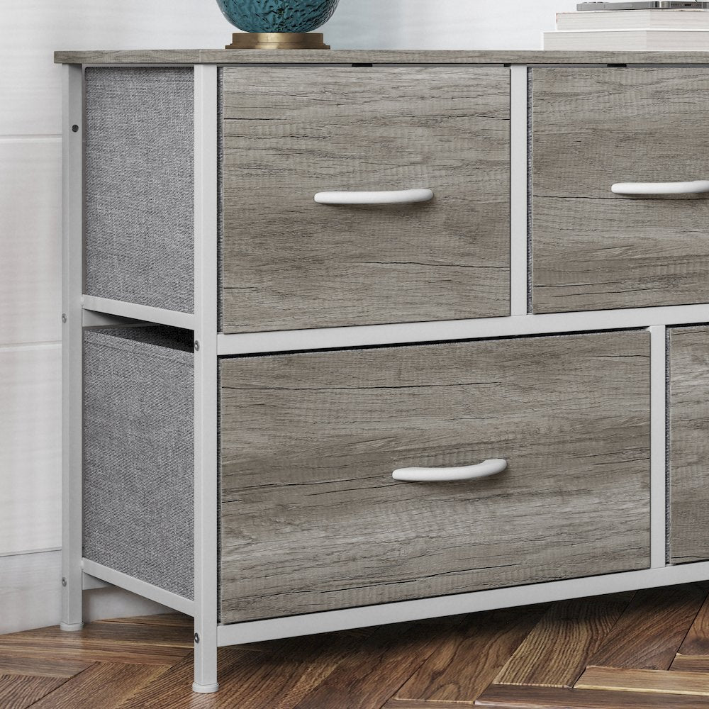 5 Drawer Dresser Storage Organizer, Light Natural Drawers/White Frame