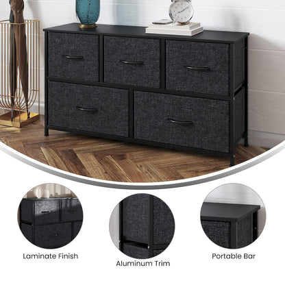 5 Drawer Dresser Storage Organizer, Black Drawers/Black Frame