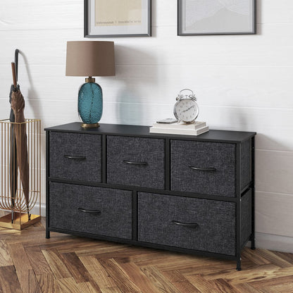 5 Drawer Dresser Storage Organizer, Black Drawers/Black Frame