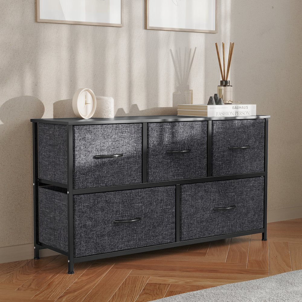 5 Drawer Dresser Storage Organizer, Black Drawers/Black Frame