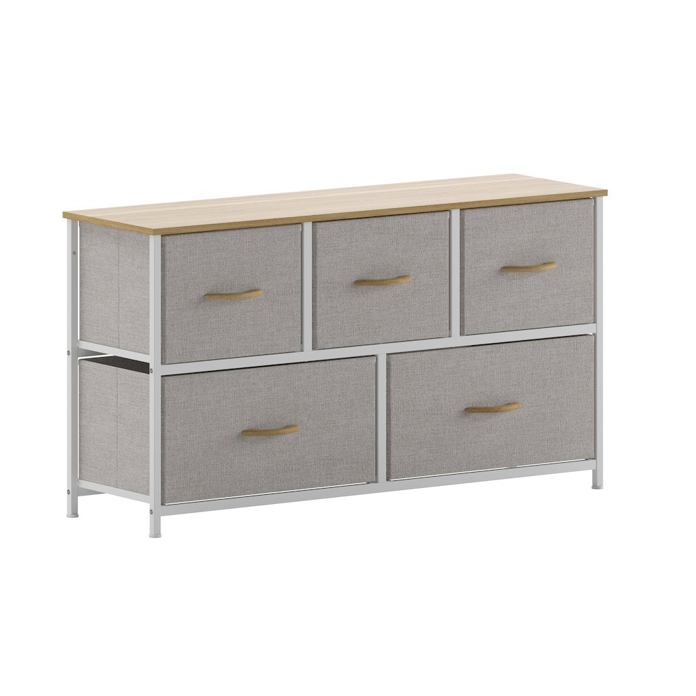 5 Drawer Dresser Storage Organizer, Beige Drawers/White Frame