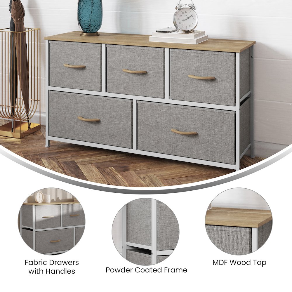 5 Drawer Dresser Storage Organizer, Beige Drawers/White Frame