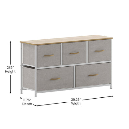 5 Drawer Dresser Storage Organizer, Beige Drawers/White Frame