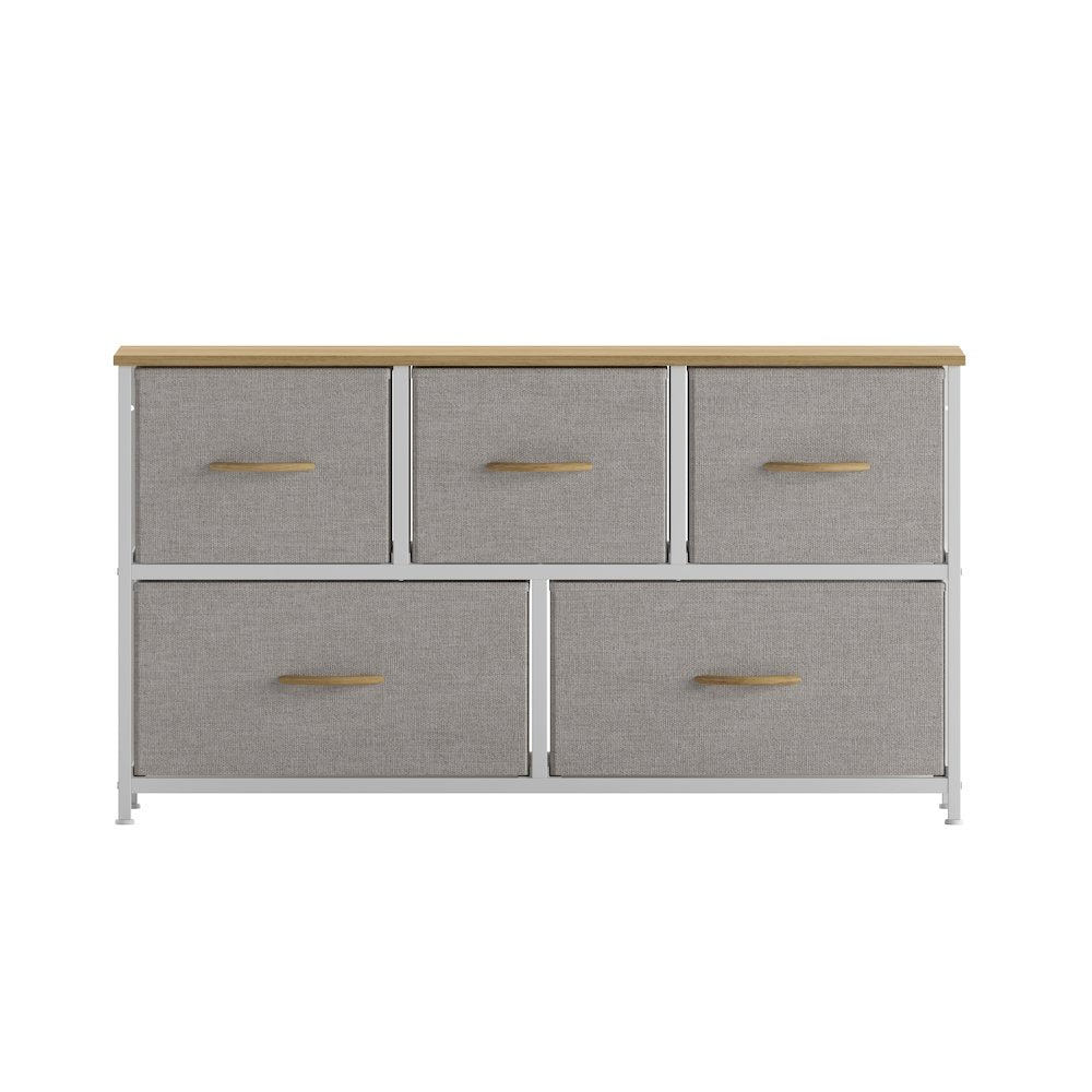 5 Drawer Dresser Storage Organizer, Beige Drawers/White Frame