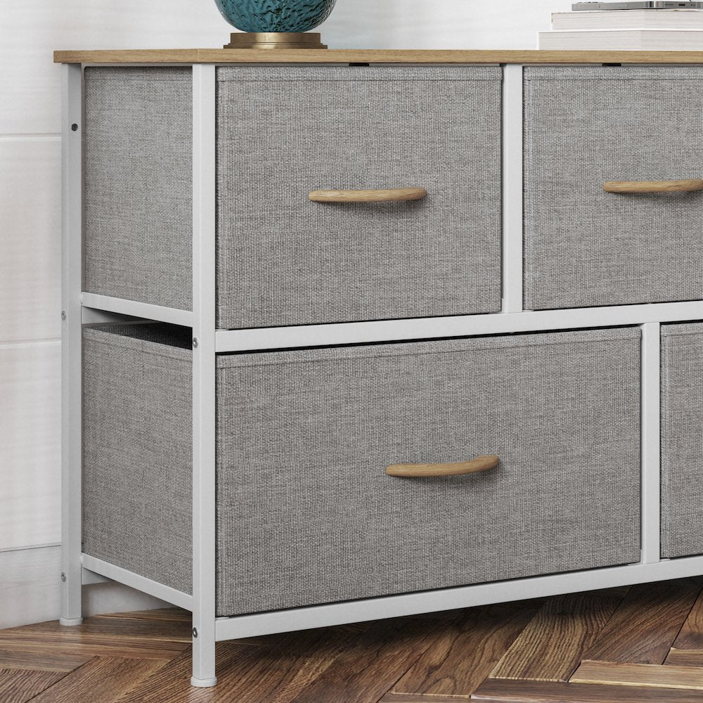 5 Drawer Dresser Storage Organizer, Beige Drawers/White Frame
